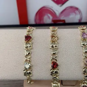 (170) 14K Gold Plated Teddy Bear and hearts with Colored Diamonds for Women