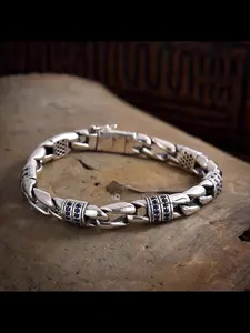 New Wide Men's Fashionable Versatile Trendy Rhinestone Bracelet, European Style, Stylish Hand Chain, Elegant Bangle for All Occasions
