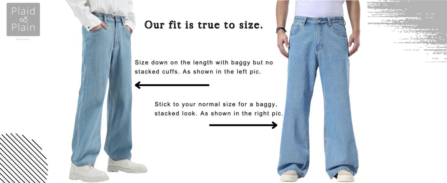 Plaid&Plain Men's Baggy Jeans – Casual Wide Leg Denim Pants B01 | Y2K Vintage Streetwear | Relaxed Fit for Everyday Comfort and Skateboard Style