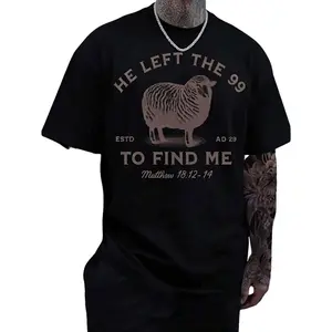 Manfinity Dauomo 99 T-Shirts Jesus Left, The Lord Is My Shepherd T-Shirt, Christian T-Shirt, He Left 99 To Save Me T-Shirt, Men T-Shirt