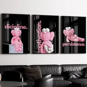 Black and Pink Kaws Poster Unframed , Hypebeast Toys Poster Unframed  Set of 3, Hypebeast Figure Printable Wall Art, Minimalist Hypebeast Decor, Gift for Her