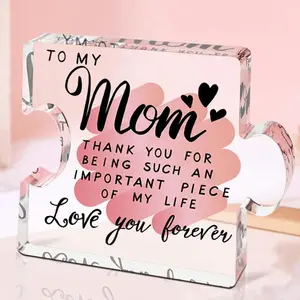 Puzzle Shaped Acrylic Plaque, Creative Letter Pattern Desktop Ornament, Gift for Mom, Mothers Day Sign, Heart Acrylic Plaque, Birthday Present, Party Decoration Supplies, Signs