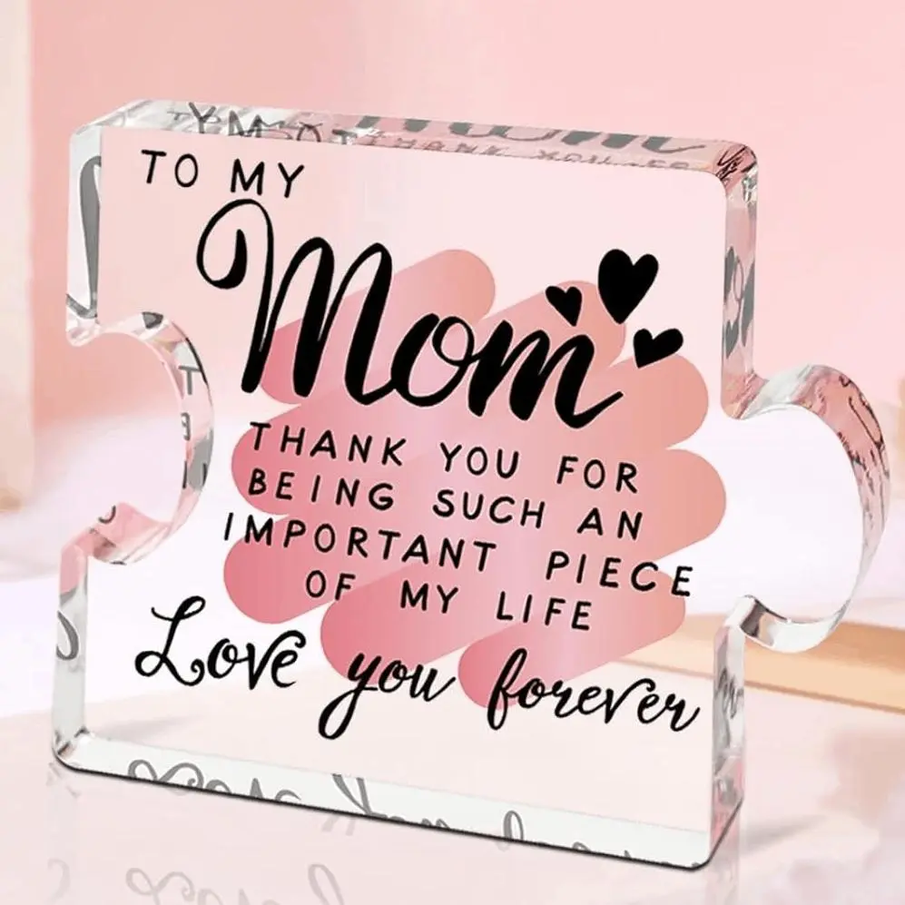 Puzzle Shaped Acrylic Plaque, Creative Letter Pattern Desktop Ornament, Gift for Mom, Mothers Day Sign, Heart Acrylic Plaque, Birthday Present, Party Decoration Supplies, Signs