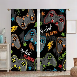 2 Pieces, Cute Cartoon Game Controller Thin Semi Transparent Curtains, Easy To Install Pole Pockets, Suitable for Living Room, Bedroom, Kitchen, Study, Semi Shading Home Decoration