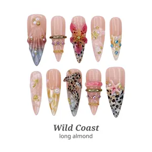 Lilynailsart | Wild Coast Press On Nails - Tropical Sea Life, Starfish & Dolphin Nails - Long Almond