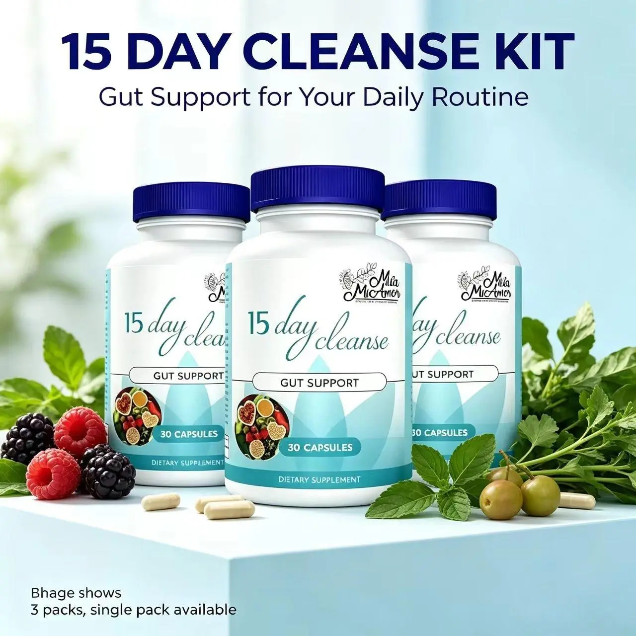 Mila McAnner 15 Day Cleanse Gut and Colon Support Caffeine Free Advanced Formula with Senna Cascara Sagrada Psyllium Husk Non-GMO Probiotics 30 Capsules