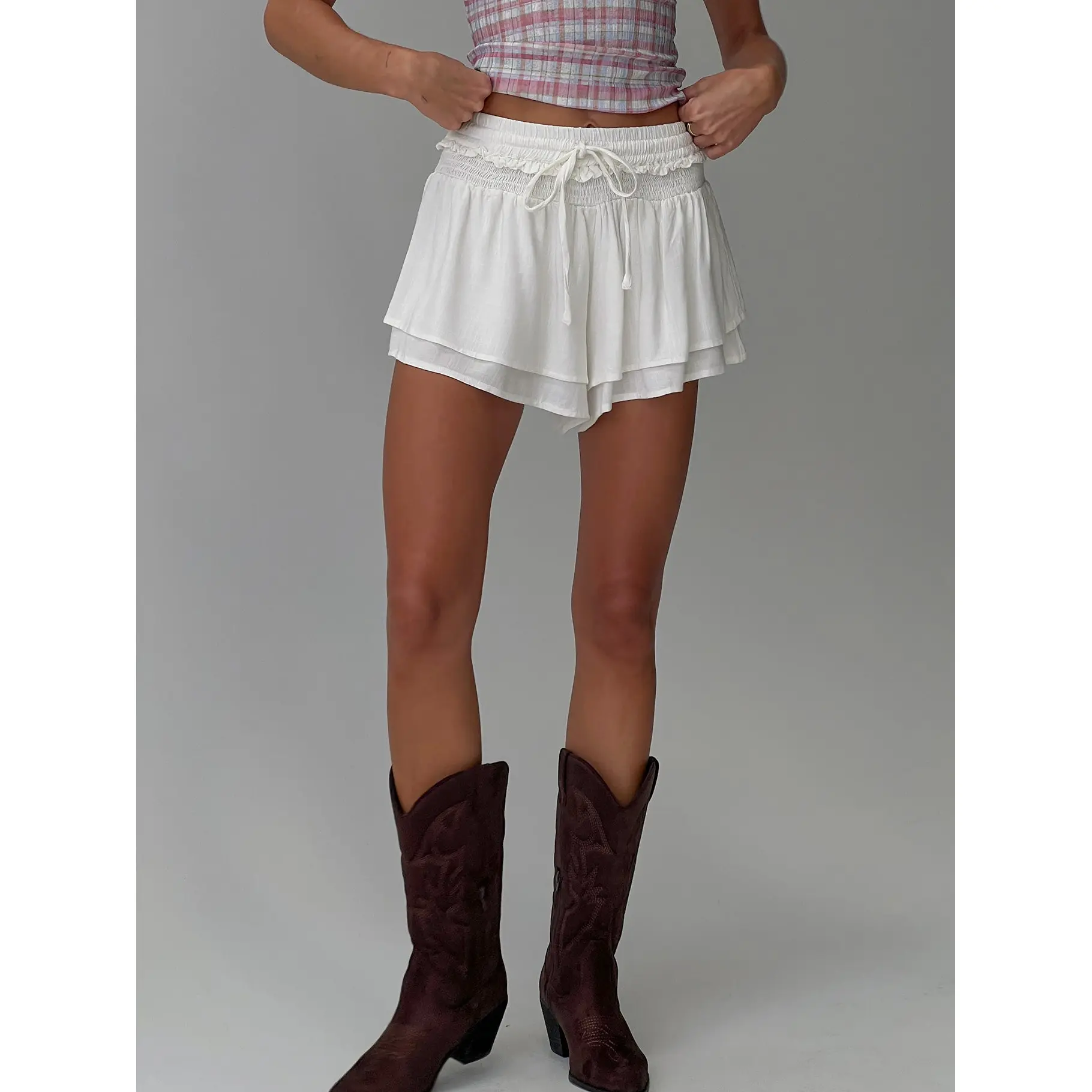 Poppylane Frill Tiered Mini Shorts White