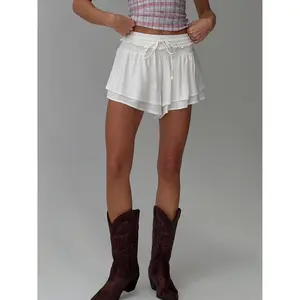 Poppylane Frill Tiered Mini Shorts White