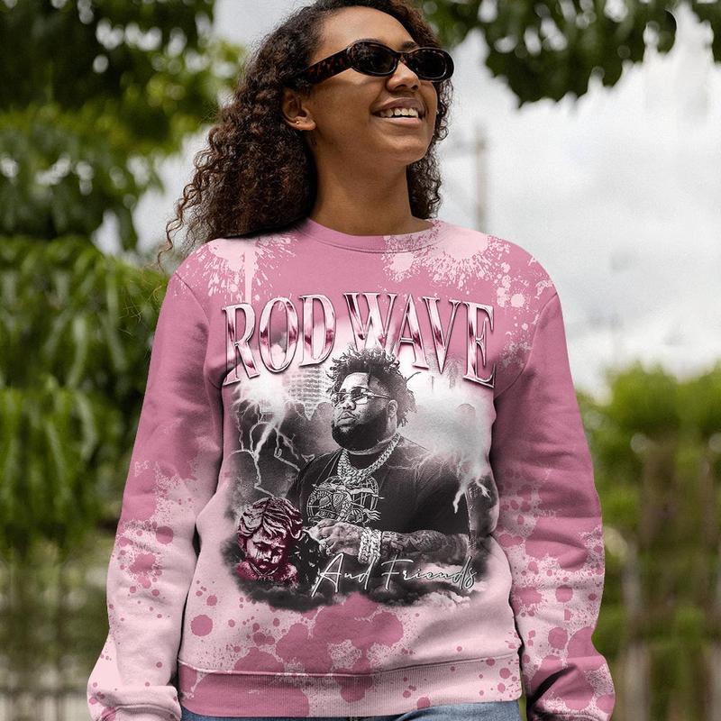 12 Pearl Pink Outfits, Pearl Pink 12s Sweatshirt Rod Wave Rapper 90s Unisex T-Shirts To Match Sneakers, Streetwear Style Urban Outfit Fabric Fleece