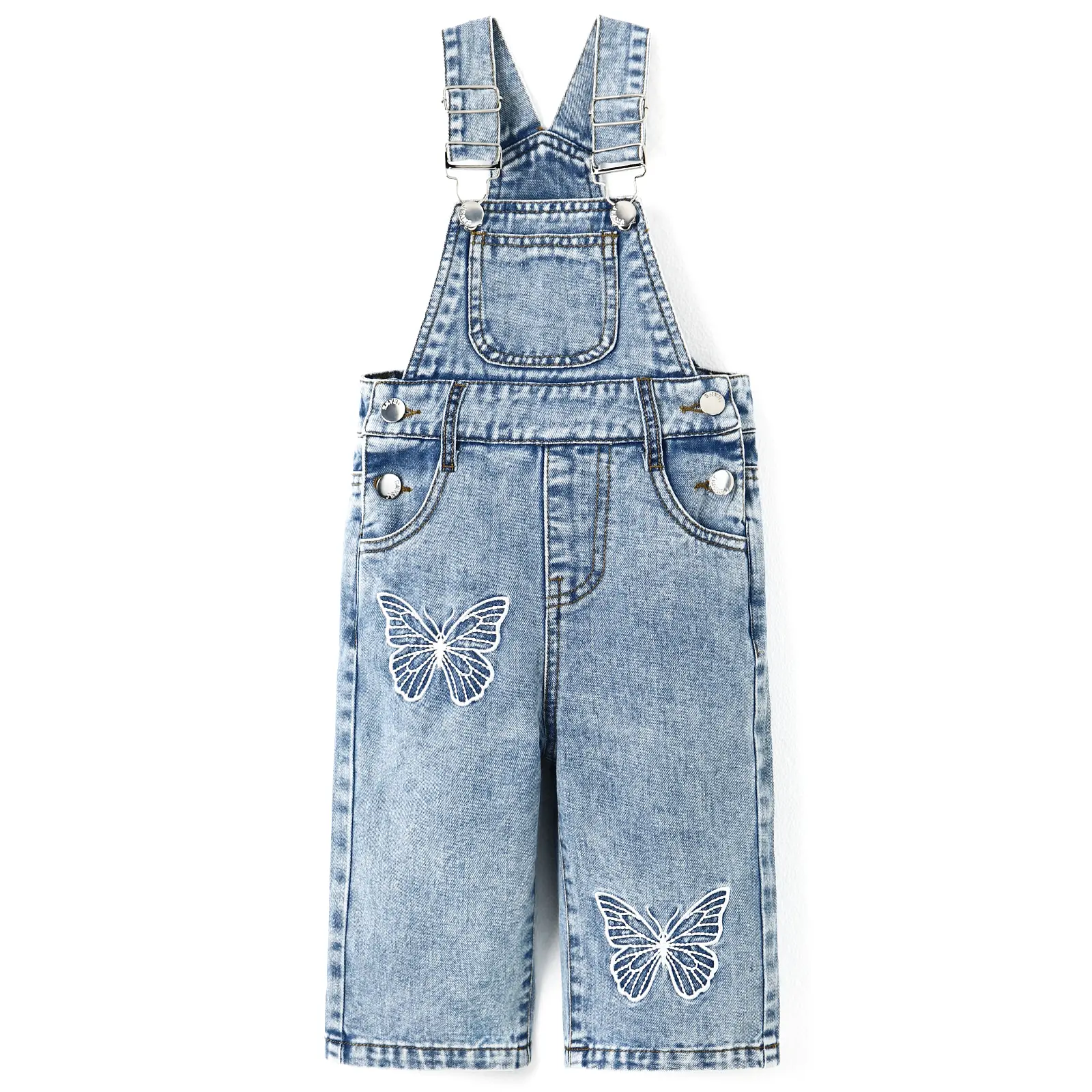Toddler Girls Butterfly Denim Overalls, 24M-7T Wide Leg Jean Bib Pants with Adjustable Straps, Cute Kids Clothes