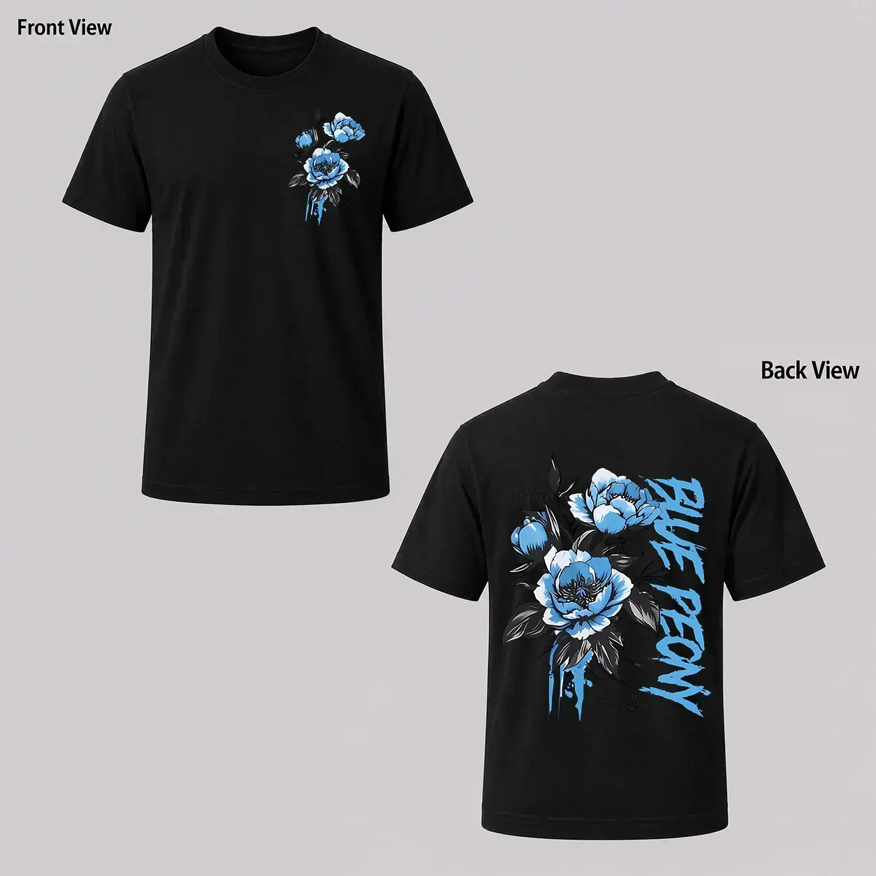 [Men's T-Shirt] New Men's T-Shirt, American Street Style Blue Peony Print T-Shirt