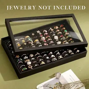1pc 36/100 Position Ring Jewelry Box with Lid, Simple Velvet Ring Box, Dustproof Jewelry Storage Unit Display Tray, Earring Jewelry Organizer