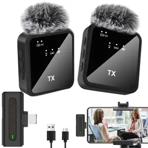 Wireless Lavalier Microphone for iPhone iPad TypeC Lapel Mics Plug-Play 2.4G Ultra-Low Delay Built-in Noise Reduction Chip Working Time for Video Recording Interview Podcast Vlog USB Rechargeable Mic