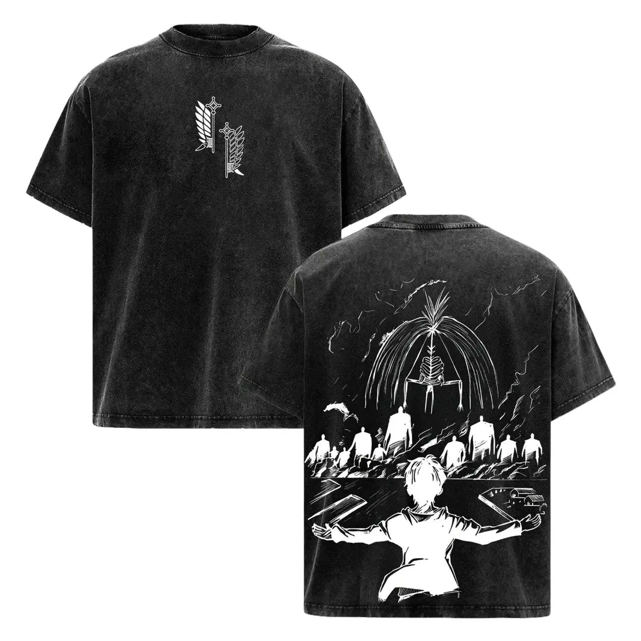 AOT The End Shirt Eren Mikasa Final Scene Anime Tee Vintage Acid Washed Heavy Cotton Oversized Streetwear T-Shirt Tragic Love Manga Graphic Top 90s graphic good tees Casual American Short Sleeve Unisex T-shirt,Gym & Streetwear Oversized T-Shirt 84R
