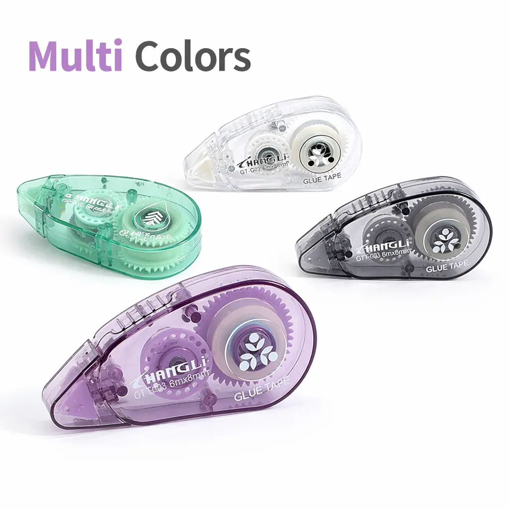 Double-Sided Glue Tape Roller Set - 2 Pcs/4 Pack, 6mm x 8m Multi-Colors Portable Roller with Anti-Jam Dual-Gear System, Instant Adhesion No-Mess Adhesive, Beginner-Friendly Crafters' Tool for DIY Crafts, Labels, Office Stationery Supplies