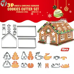 430 Stainless Steel Christmas Cookie Cutter Gingerbread House Cookie Cutter Fruit Cutter 18-Piece Set