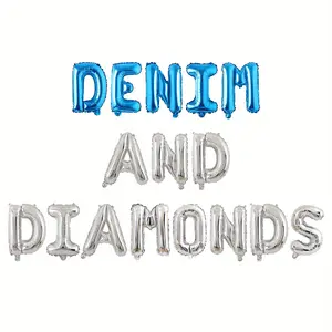 1Set Denim and Diamonds Party Banner Blue Sliver Denim Bridal Shower Decorations Denim and Pearls Party Decor for Crystal for Women Bachelorette Party Bridal Shower Hen Party Engagement Supplies