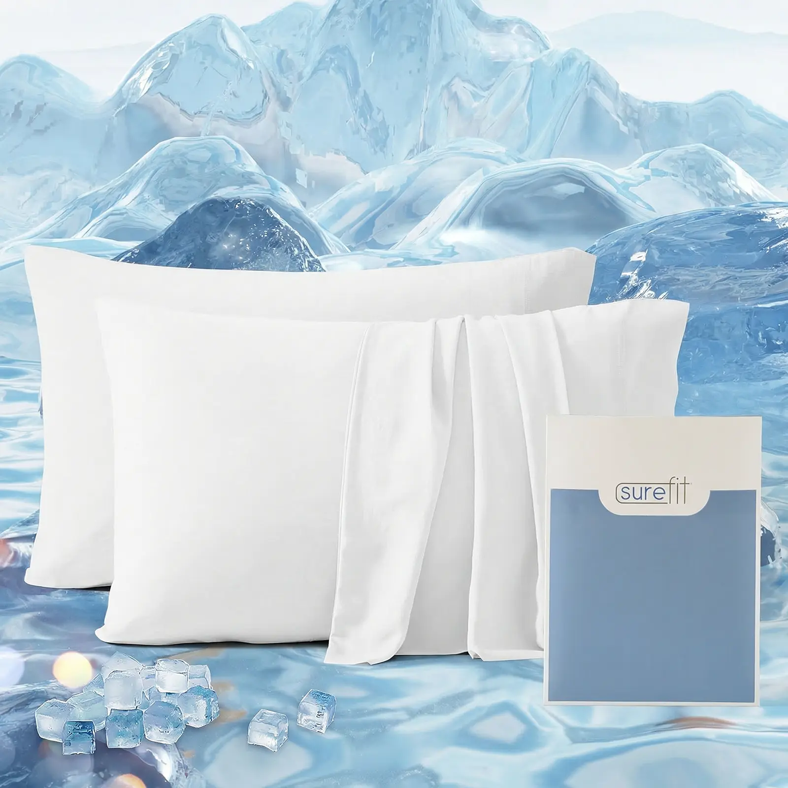 Washed Ultra-Chill Cooling Pillowcase Set of 2 for Hot Sleepers, Silky Soft Cooling Pillow Covers with Envelope Closure, Breathable, Moisture-Wicking, Machine Washable, Standard/Queen/King Size