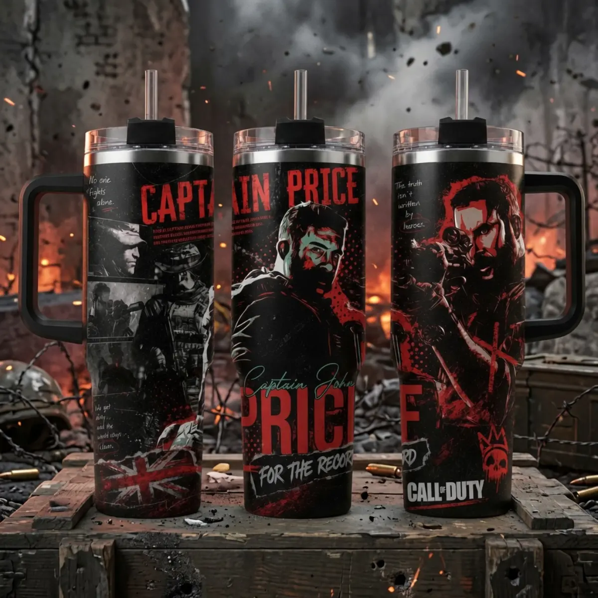 Captain Price For The Record Tumbler, Call of Duty 40oz Insulated Tumbler Stainless Steel with Handle, Double Wall Straw Lid Keeps Drinks Hot Cold Vacuum Flasks, Video Game Merch For Fire Fans