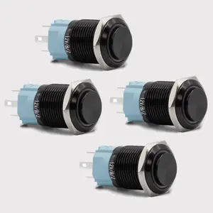 Waterproof 16mm Latching Black Halo Ring 12V Push Button Switch SPDT 4 Pack