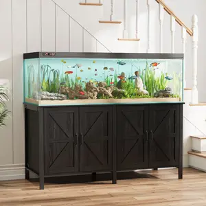 VOWNER Farmhouse 100-150 Gallon Fish Tank Stand, Heavy Duty Aquarium Stand with Storage Cabinet and Power Outlet, Reptile Tank Stand Fits 100/120/150 Aquariums, 59.8" L x 23.6" W, 2200LBS Capacity