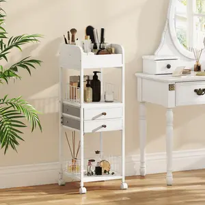 COSTWAY - Makeup Organizer Floor Skincare Organizer Cart with Drawers and Storage Shelves-White