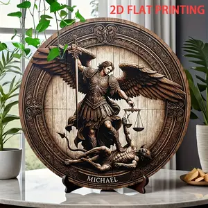 1PC 2D Plane Religious Wall Decoration - Archangel Michael Conquers Demons - High-Strength Iron Metal Sign, High Definition - Christian Home, Church, Office Decoration - Easy to Hang Door/Wall Decoration - Christmas, St. Patrick's Day Decoration