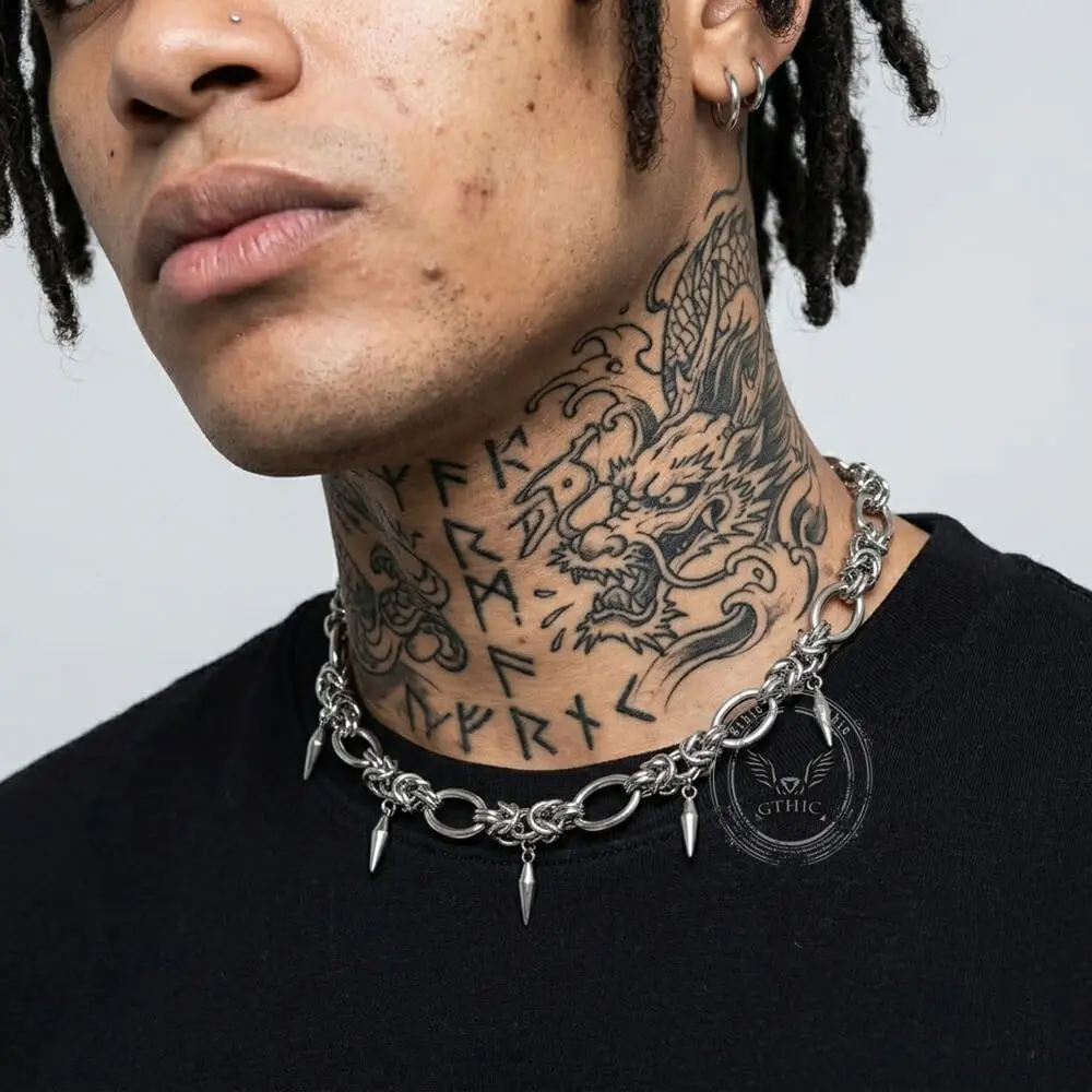 GTHIC Bold Statement Stainless Steel Clavicle Chain Necklace, Unisex Hip Hop Cuban Accessories, 31-40cm Street Style Jewelry for Daily Wear, Night Out, Necklaces, Hip Hop Punk
