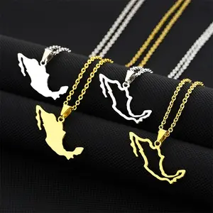 Mexico Map Necklace Unisex Pendant for Men and Women Stainless Steel