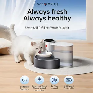 Smart Pet Water Fountain for Cats Dogs, Automatic Water Dispenser with Gravity Tilt Design, Separate Clean & Dirty Water Tanks, Ultra Quiet BPA-Free Pet Water Bowl