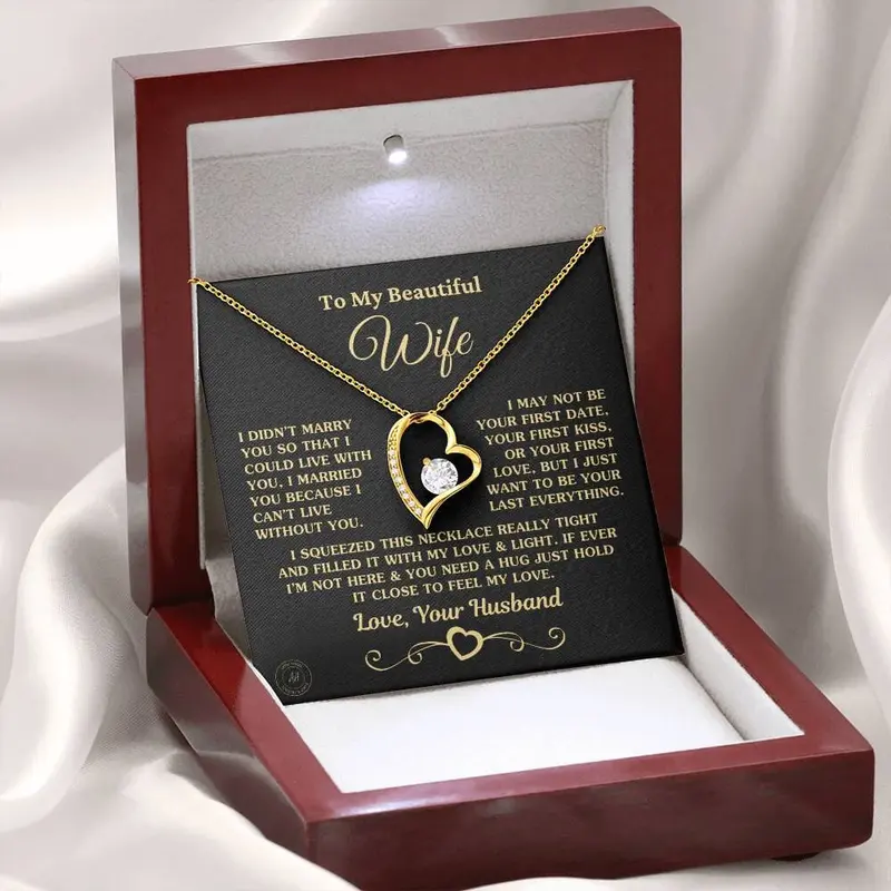 Special Gift for Wife "I Can't Live Without You" Gold Heart Necklace_-BEST CHRISMAS GIFT
