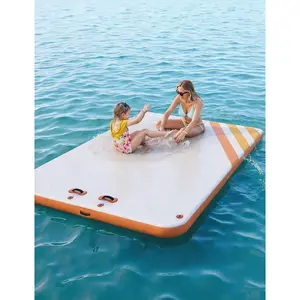 Inflatable Air Dock Island – Heavy-Duty, Non-Slip – Portable Floating Raft for Lake, Pool, Beach, Fishing, Yoga, or Lounging – Gradient White & Orange-Red – 10'x10' / 8'x6' Sizes Available