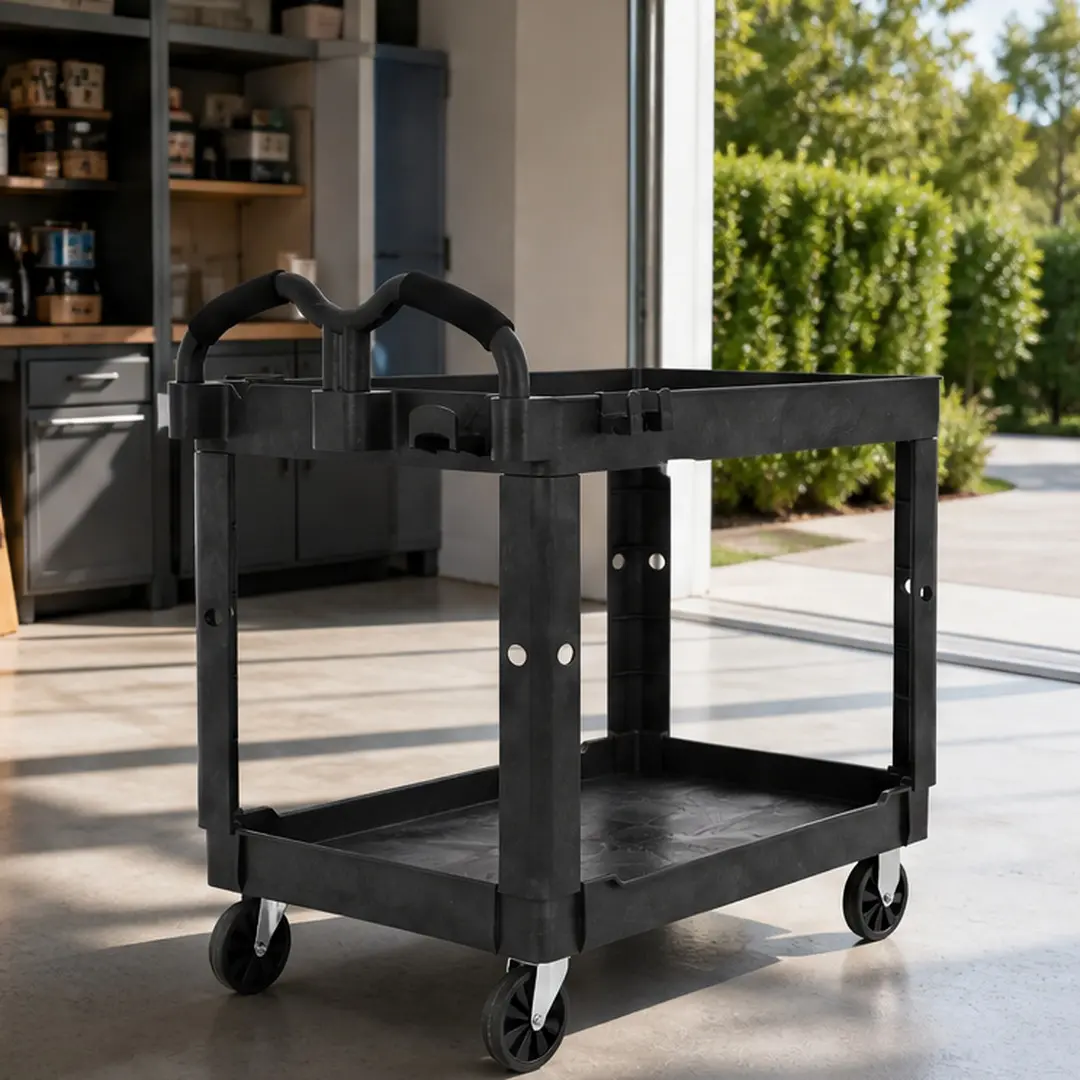 ARCH Heavy Duty Polypropylene Tray Top Service Cart with 5-Inch Non-Marking Braking Casters, 550 lbs Capacity Utility Cart for Warehouse & Garage Use, Dark Gray