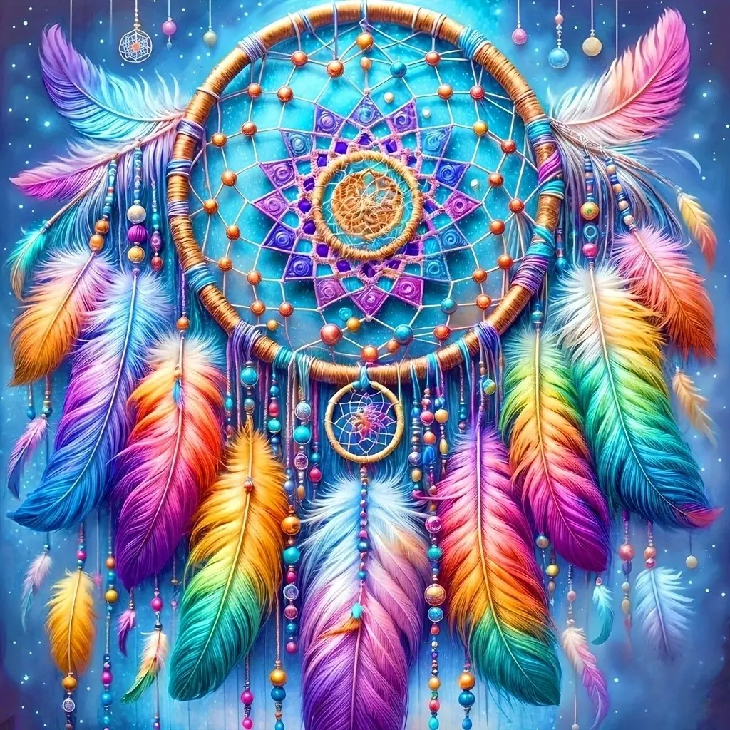 1pc Rainbow Dreamcatcher 5D DIY Mosaic Craft, Luxury Diamond Painting with Full Round Diamonds, Desktop Decoration, Craft Kit, Home Decor Gift, Unique Design, DIY Handmade Gift, Holiday Party, Handcraft, Handicraft, Diamond Painting Kit