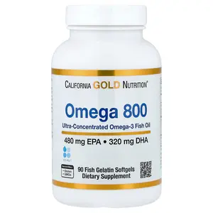 California Gold Nutrition Omega 800 Ultra-Concentrated Omega-3 Fish Oil, kd-pur Triglyceride Form, 90 Fish Gelatin Softgels (1,000 mg per Softgel)