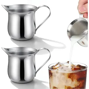 2PCS Stainless Steel Small Creamer Pitcher Bell Milk Frother Cup Frothing Pitcher for Coffee Barista Cappuccino Shop Restaurant Bakery Kitchen