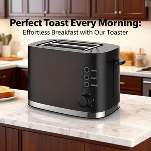 Uutvmp Black Double Slice Toaster with Adjustable Settings for Perfectly Crispy Toast, Quick Compact Toaster with Stylish Silver Accents, Fast Crispy Toast Breakfast