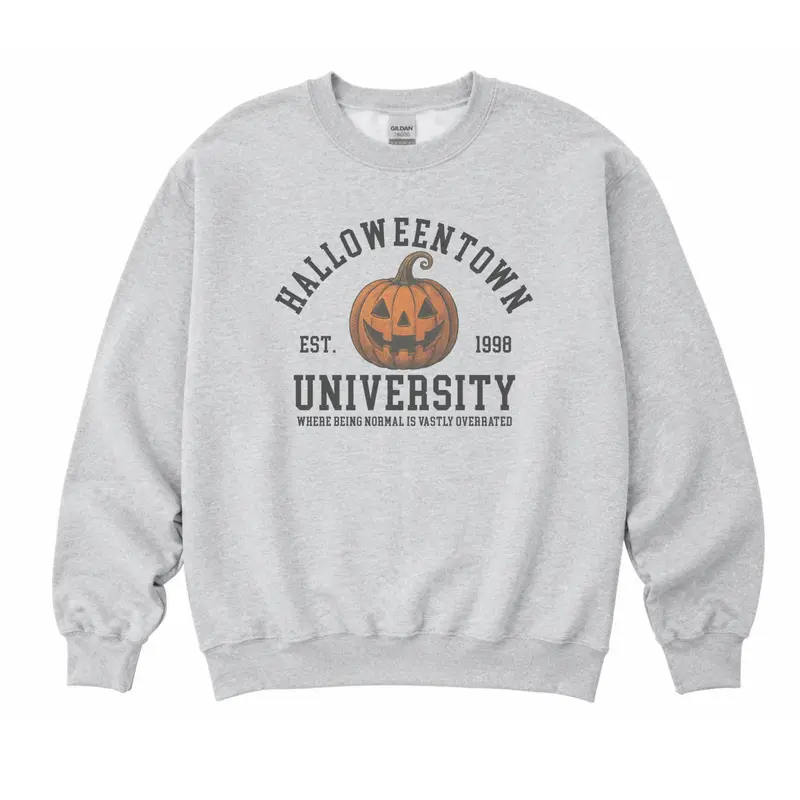 Halloween Town University Pumpkin Sweatshirt - Ash Grey - Halloween Sweatshirt - Spooky Sweatshirt Cotton Fabric Aesthetic Comfy