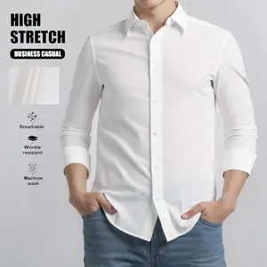 Men's long-sleeve stretch shirt, tailored business casual top for men, wrinkle-resistant button-down shirt, breathable and stylish long-sleeve top