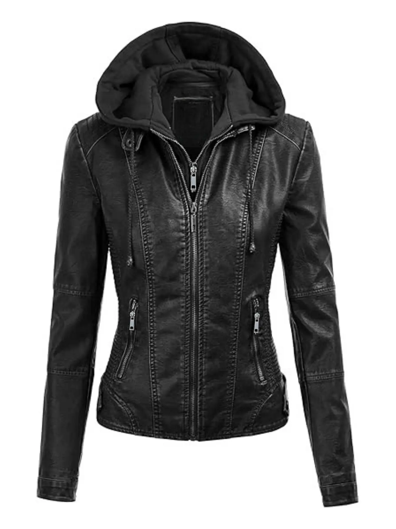 Women's Faux Leather Fitted Long Sleeve Fashionable Jacket for Work, Casual and Everyday Wear, Ideal for Spring and Autumn Seasons, Basic, Stylish, Fashion and Versatile Apparel Coats