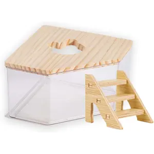 Transparent Pentagon Hamster Sand Bath Box for Hamster Cage Accessories, Digging Sand Container with Climbing Ladder, Large Sandbox for Hamsters Dust Bath and Play Sand