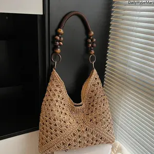 Straw Woven Large-Capacity Bohemian Crossbody Bag - Funky Romantic Hobo Purse, Boho Shoulder Accessory for Beach Vacations