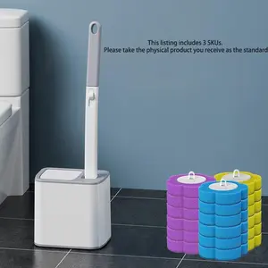 Toilet Brush Set with 12 Replacement Heads, Wall-Mounted Bathroom Cleaning System, Bathroom Accessory, Reusable Floor Toilet Brush for Sink, Bathtub, Drain, Faucet, Urinal, Bathroom Cleaning Tool