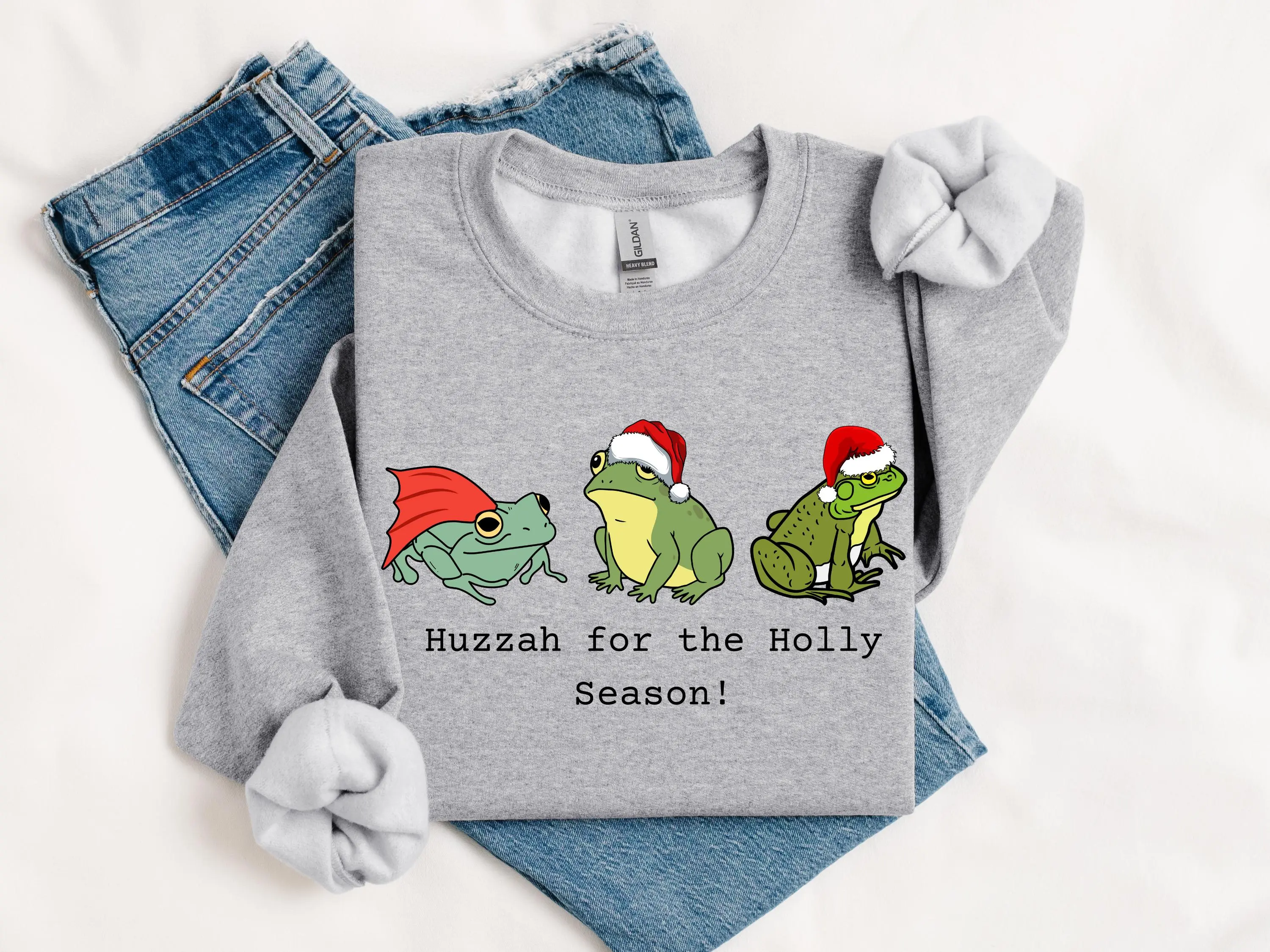 Christmas Frog Sweatshirt,  Funny Holiday Frog Sweater, Weird Mystical Toad, Frog Lovers Gag Gift, Huzzah Frog Sweatshirt Hoodie - Sweatshirt