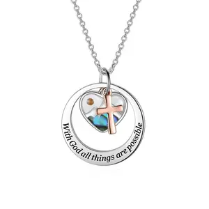 Mustard Seed Cross Necklace，Heart Pendant ，Faith Inspirational Scripture Cross Jewelry birth stone symbolic gift heart-shaped stainless steel pendant necklace exquisite hip hop jewelry initial love symbol jewelry gift mom birthday capital letter