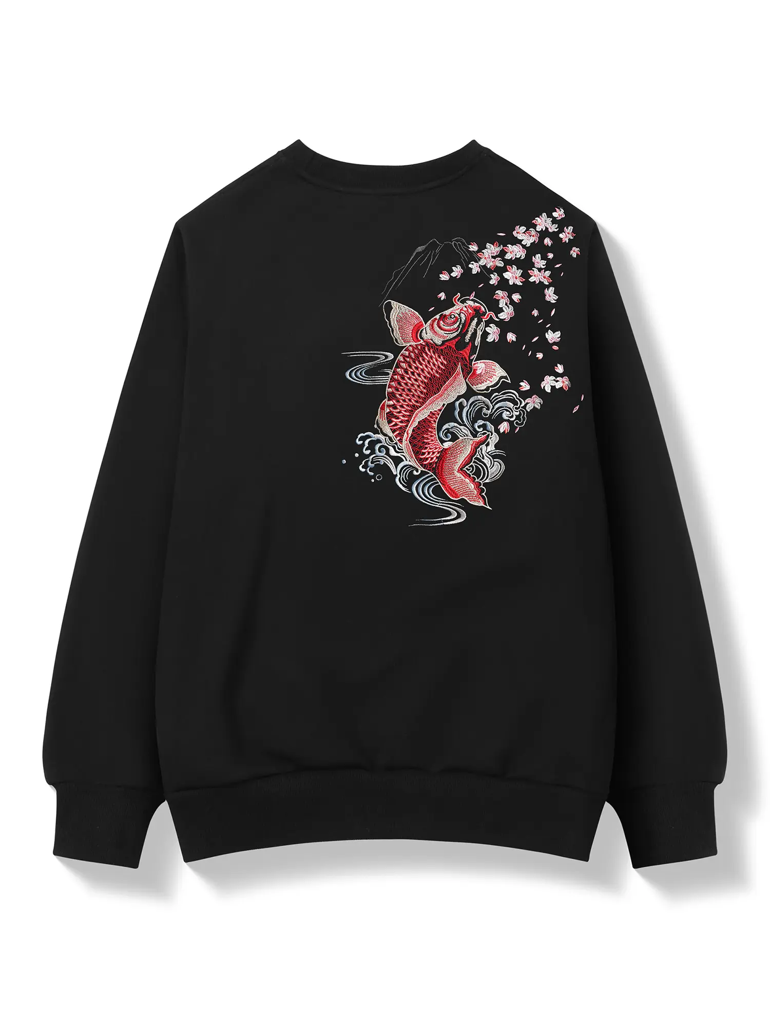 Niepce Japanese Streetwear Embroidered Red Koi Fish Sweater Graphic Sweatshirts Embroidered Swearshirt