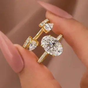 MAXINEJEWELRY 3.5ct Oval Cut CZ Eternity Insert Ring Set - 5A Cubic Zirconia Rings, Fashion Engagement Bridal Wedding Jewelry for Proposal, Anniversary, Fashion Engagement Rings