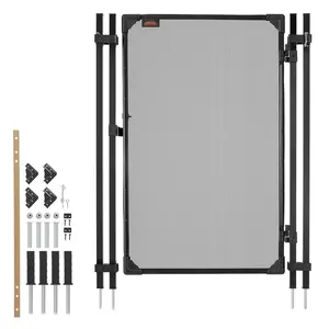 Pool Fence Gate 4 X 2.5 Ft Inground Pool Fence Gate Outdoor Security Fencing Kit With Metal Latch And Stopper 352 GSM Teslin PVC Mesh Square Tube Black Easy Installation Durable Build, Weather Resistant