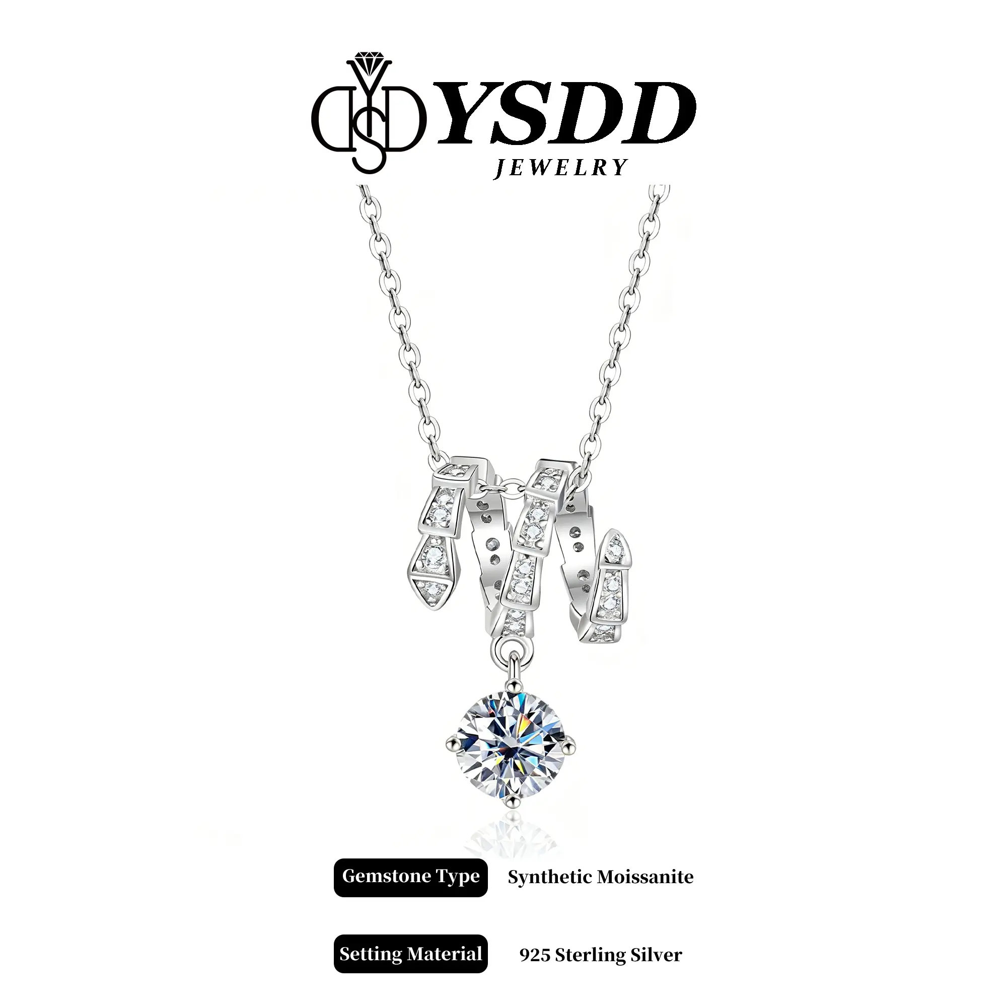 【8.24 Special Buy】Stylish 1CT Dangling Snake Pendant vvs Synthetic Moissanite Necklace in 925 Sterling Silver