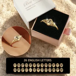 Elegant 26 Letter Engraved Couple Rings with Gift Box – Matching Rings for Daily Wear, Dates, Birthday & Valentine’s Day Gift
